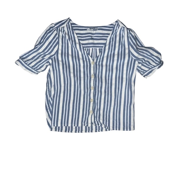 Madewell blue Stripes V- Neck Button Down  size xs Coastal Office Siren - Picture 1 of 4